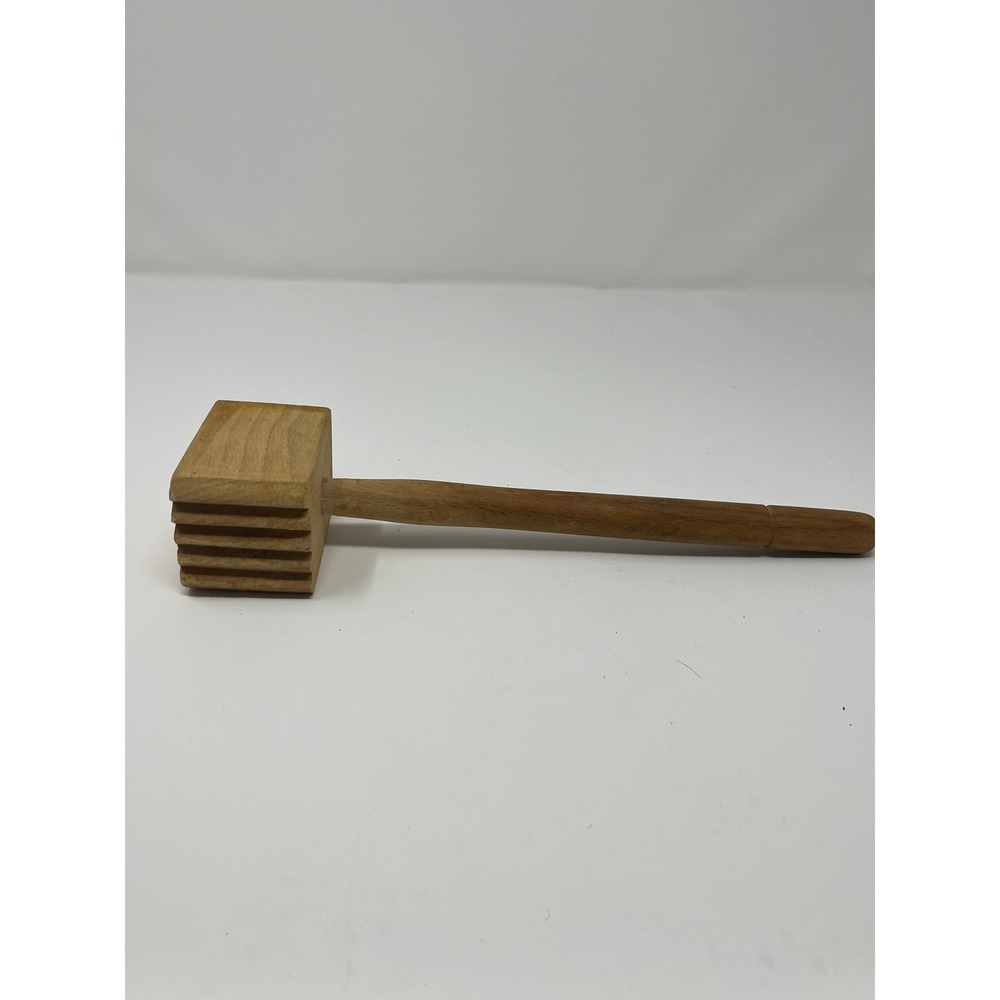 Vintage Wooden Meat Tenderizer Mallet Dual Sided Kitchen Tool Natural Wood 11.5"